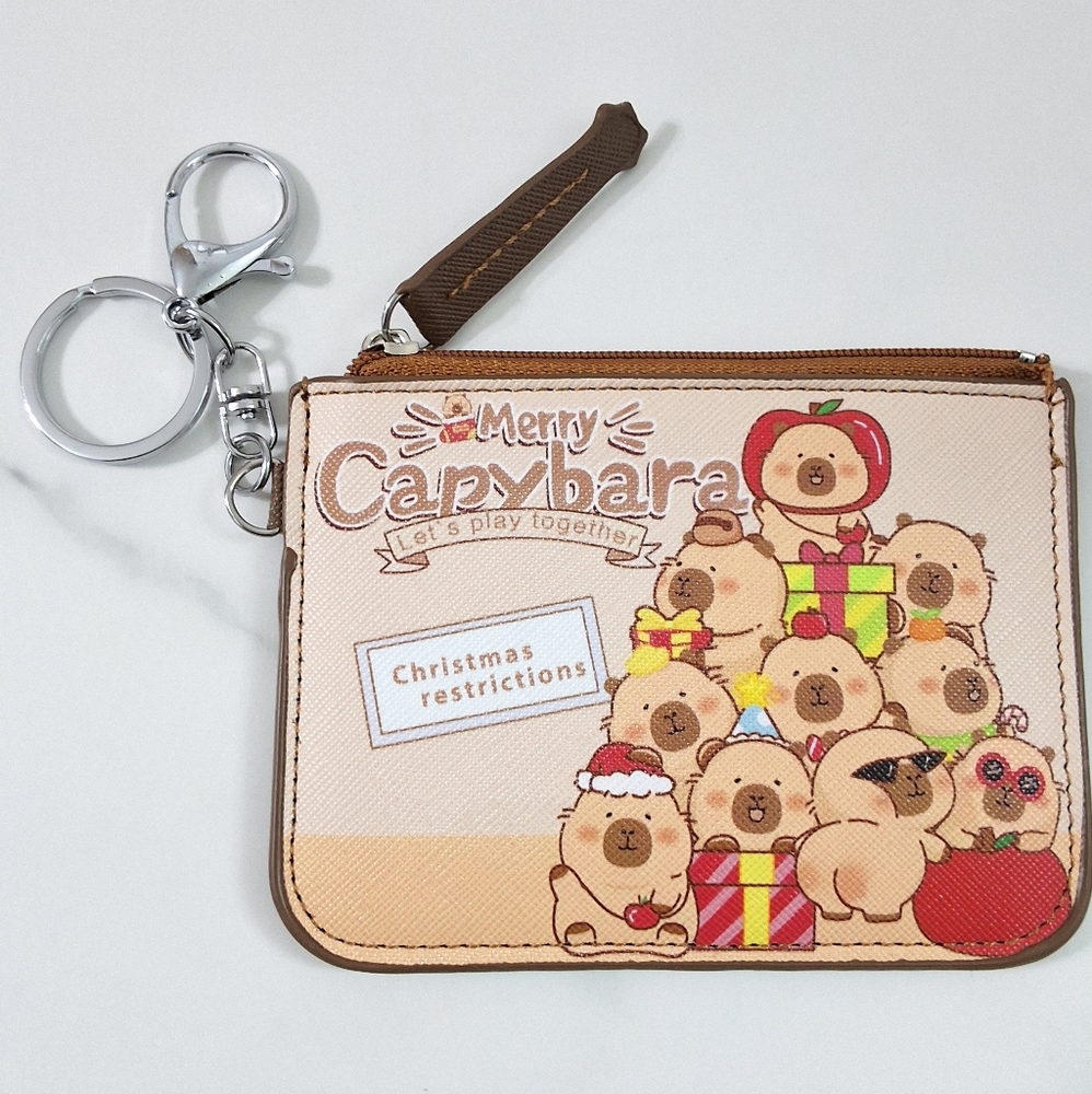 NEW Capybara Christmas ID Card Holder Coin Purse Wallet with Keychain